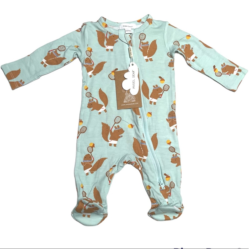 {NWT}[Angel Dear] {Blue} [Squirrel Tennis Dual Zip Footie] {Newborn}